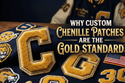 displaying custom chenille patches on a varsity jacket.